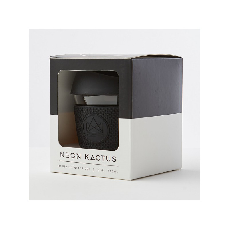 Skleněný hrnek na kávu, S, 230 ml, Neon Kactus, černý