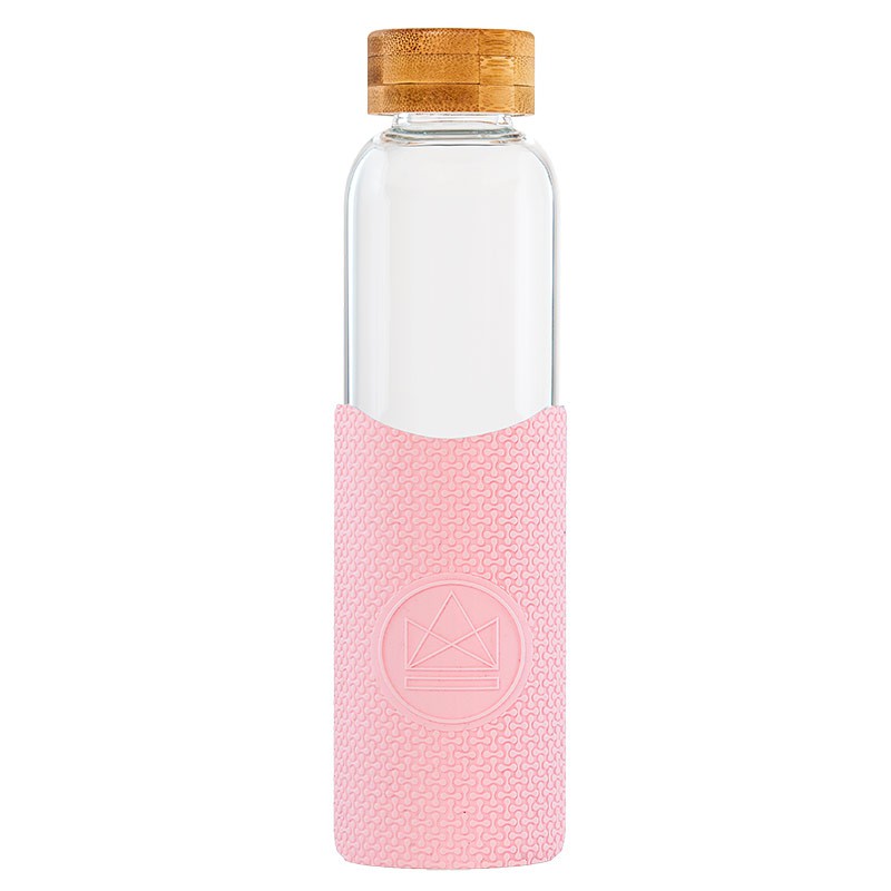 Skleněná láhev s rukávem, 550ml, Neon Kactus, růžová